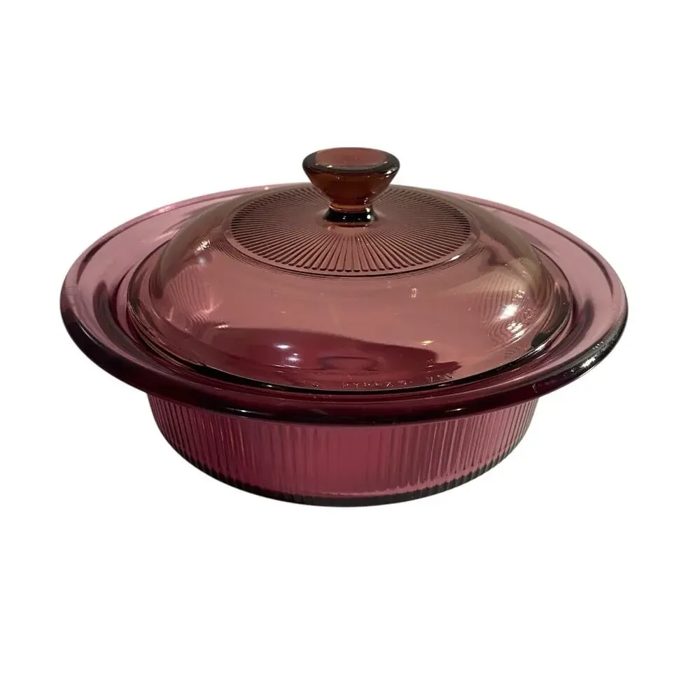 Vintage Pyrex Vision Ware Cranberry Casserole Dish With Lid 16 V1C